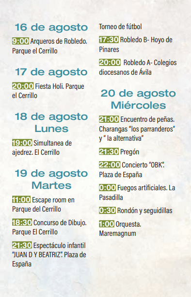Programa del Mercado Medieval de Robledo de Chavela