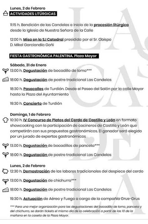 Programa de las Candelas en Palencia