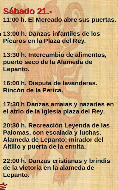 Programa y horarios de la Recreacion Historica Toma de la Villa de Zahara