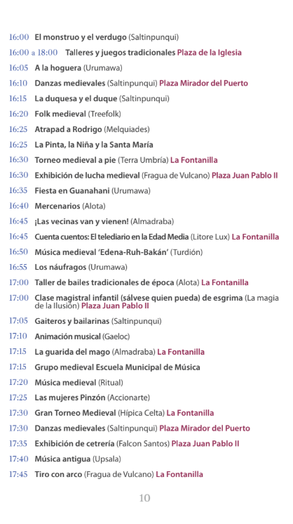 Programa de la Feria Medieval del Descubrimiento en Palos de la Frontera