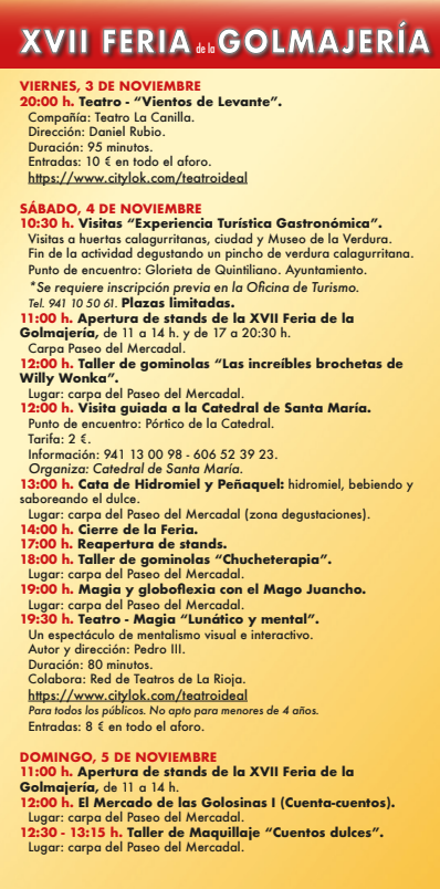 Programa de la Feria de la Golmajeria en Calahorra