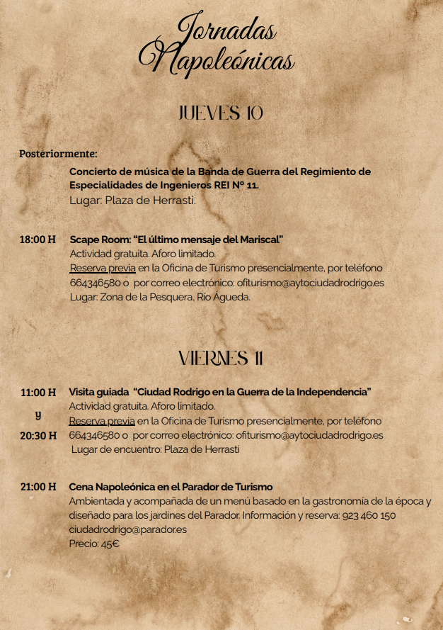 Programa de las Jornadas Napoleonicas en Ciudad Rodrigo