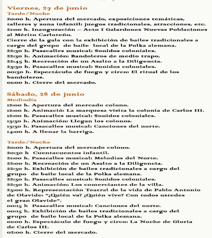 Programa del Mercado Colono y Feria de la Cerveza en La Carlota
