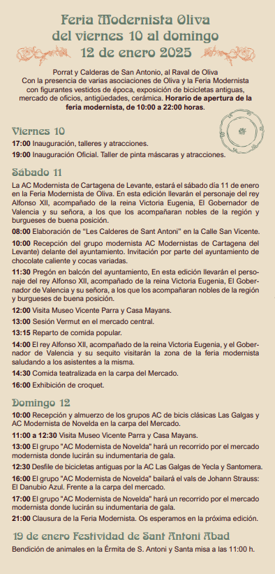 Programa de la Feria Modernista y Calderes de Oliva