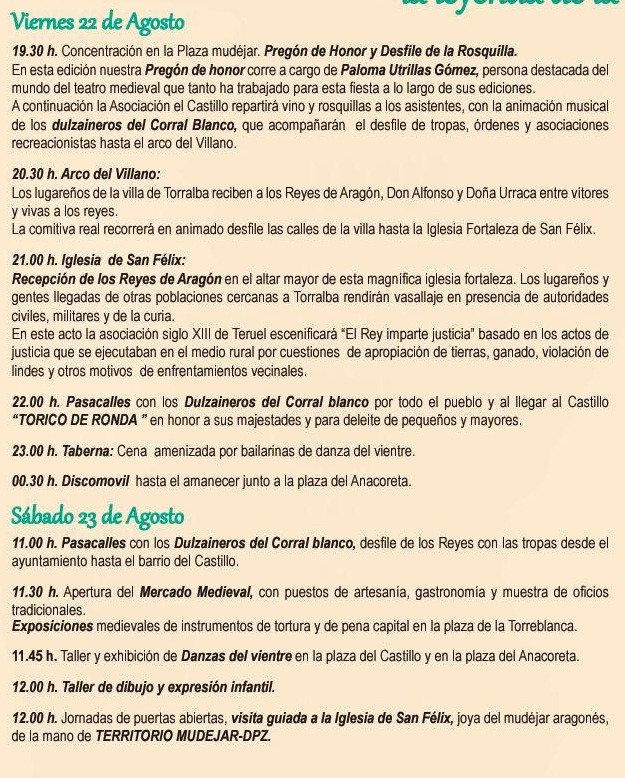 Programa de las Jornadas Medievales de Torralba de Ribota