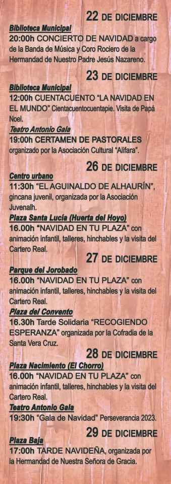 Programa de la Navidad en Alhaurin el Grande