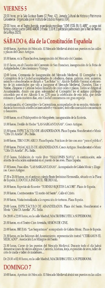 Programa de las Ferias de la Concepcion en Santo Domingo de la Calzada