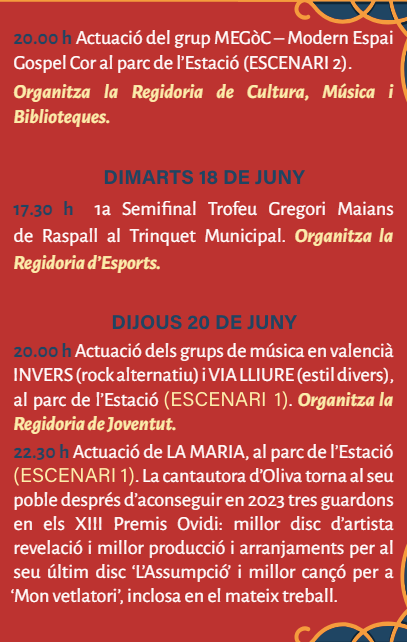 Programa de la Fira i Festes de Oliva
