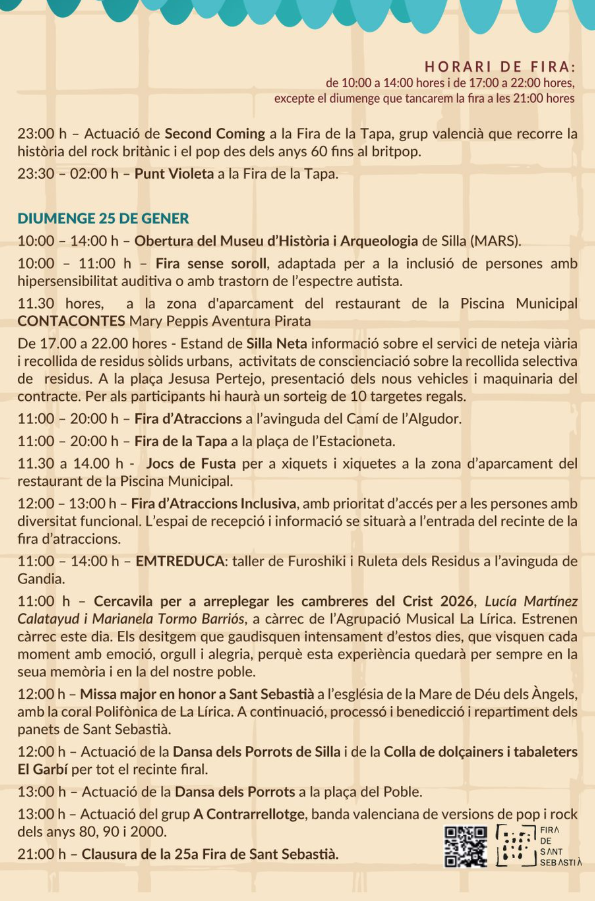 Programa de la Fira de Sant Sebastia de Silla