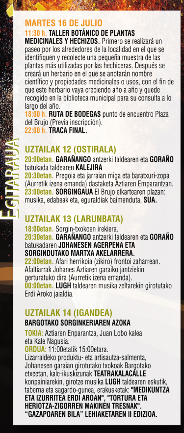 Programa de la Semana de la Brujeria de Bargota