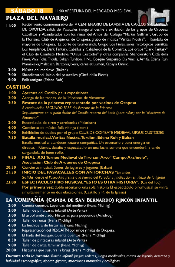 Programa de las Jornadas Medievales en Oropesa de Toledo