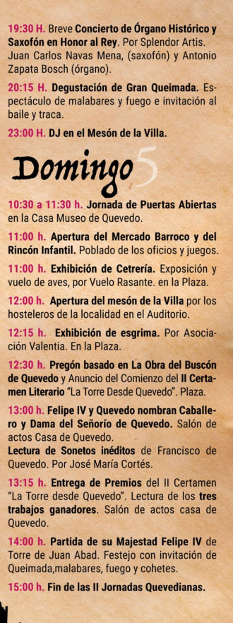 Programa de las Jornadas Quevedianas en Torre de Juan Abad