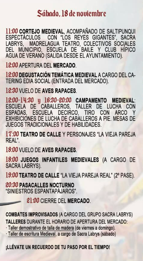 Programa del Mercado Medieval de San Bartolome de la Torre