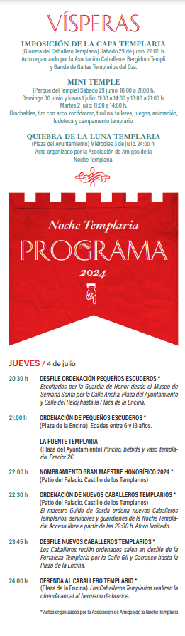 Programa de la Noche Templaria en Ponferrada