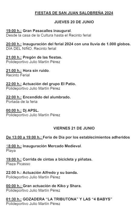 Programa de las Fiestas de San Juan en Salobreña