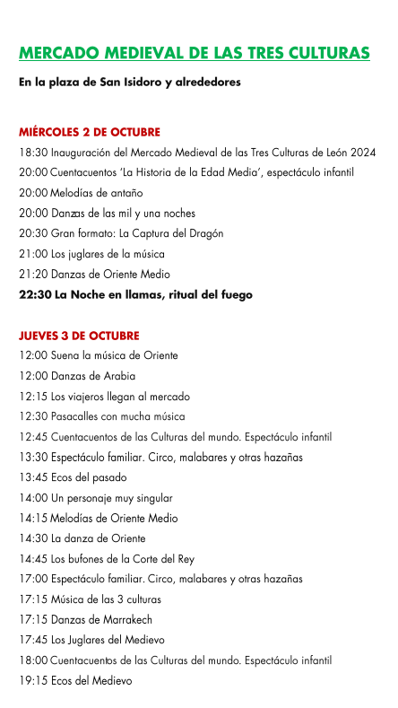 Programa del Mercado Medieval de las Tres Culturas de Leon