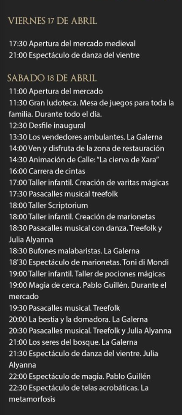 Programa de las Jornadas de Recreacion Historica en El Real de la Jara
