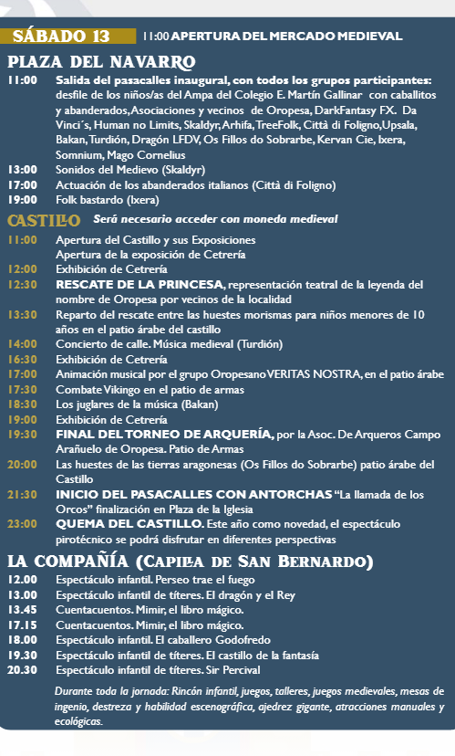 Programa de las Jornadas Medievales en Oropesa de Toledo