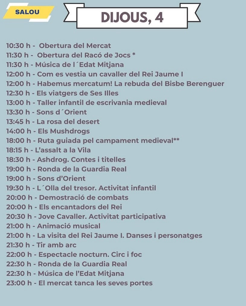 Programa Festa Mercat Medieval Salou Rey Jaume I