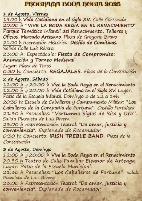 Programa de la Boda Regia en Valencia de Alcantara Festival Transfonterizo