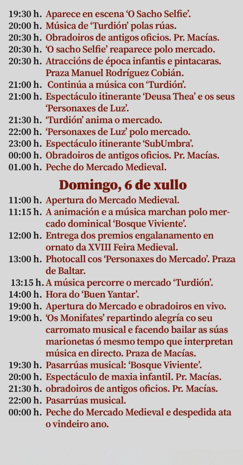 Programa de a Feira Medieval de Padron