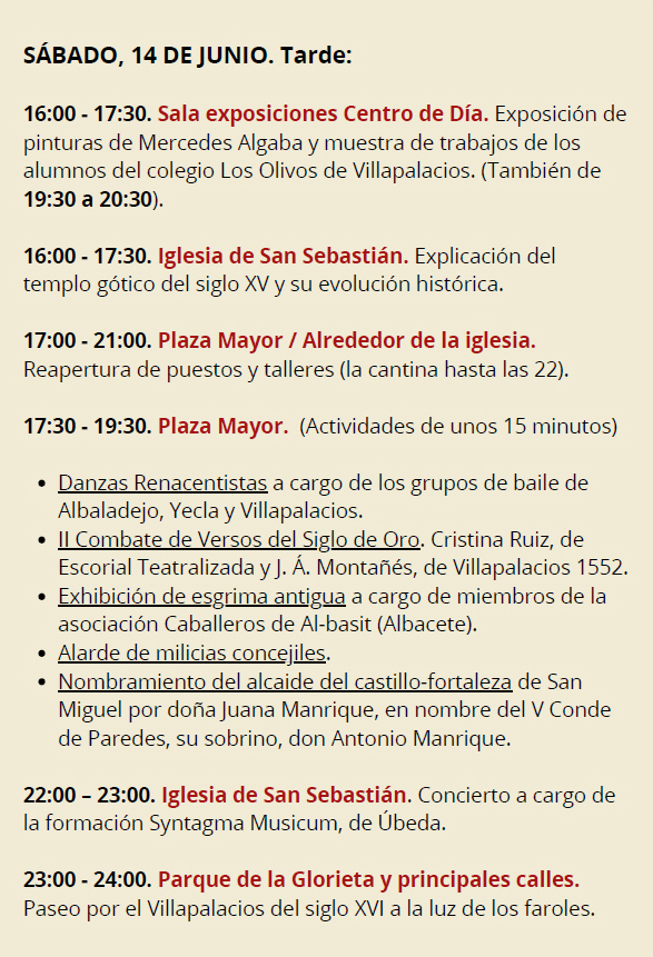 Programa de la Recreacion Historica de Villapalacios 1552