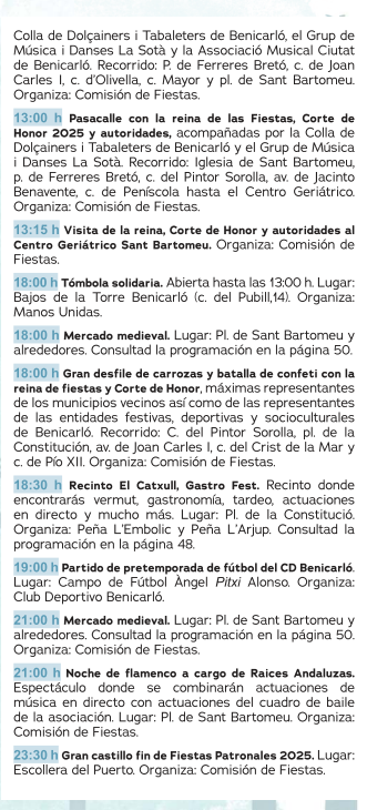 Programa de las Fiestas de Benicarlo Mercado Medieval