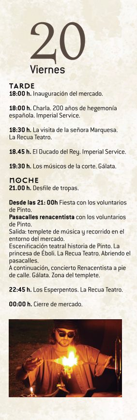 Programa del Mercado y Festival Renacentista en Pinto