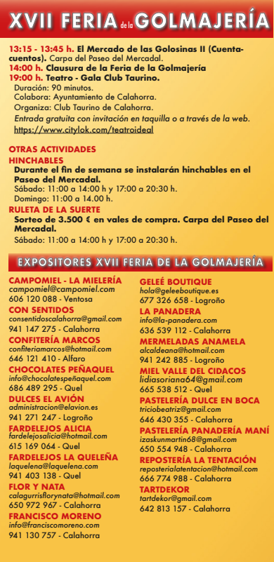 Programa de la Feria de la Golmajeria en Calahorra