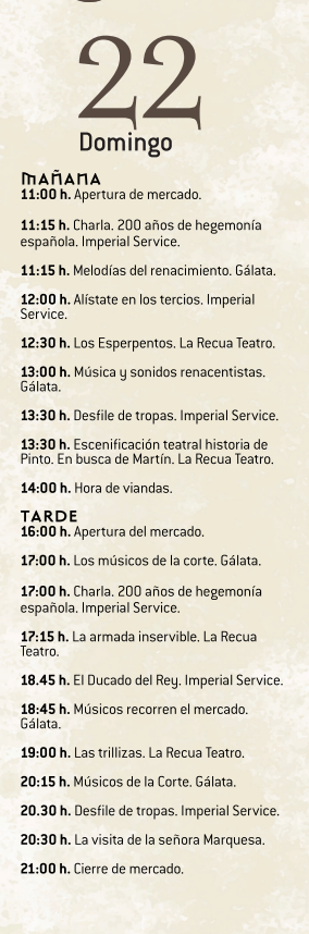 Programa del Mercado y Festival Renacentista en Pinto