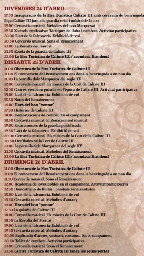 Programa de la Fira de Canals Calixto III