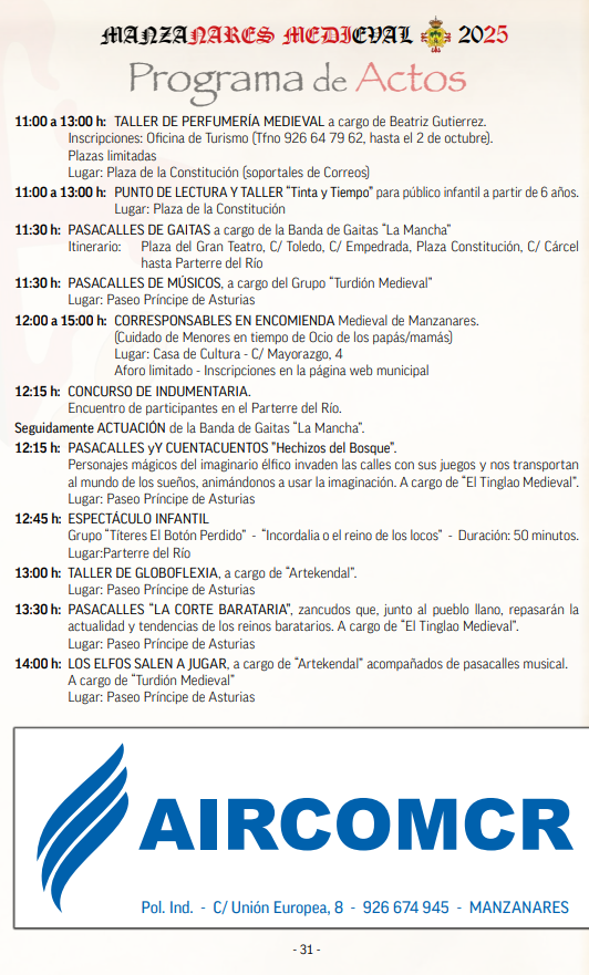 cuando son que dia programa actividades mercado medieval manzanares