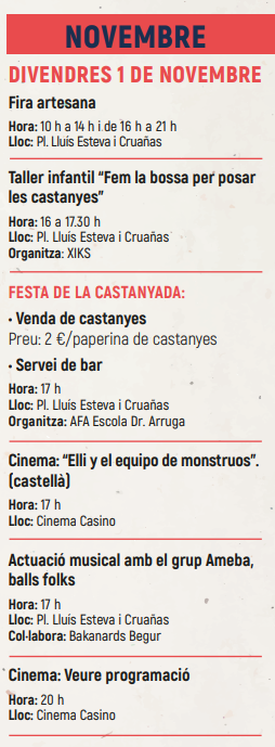 Programa de la Fira de la Castanyera en Begur
