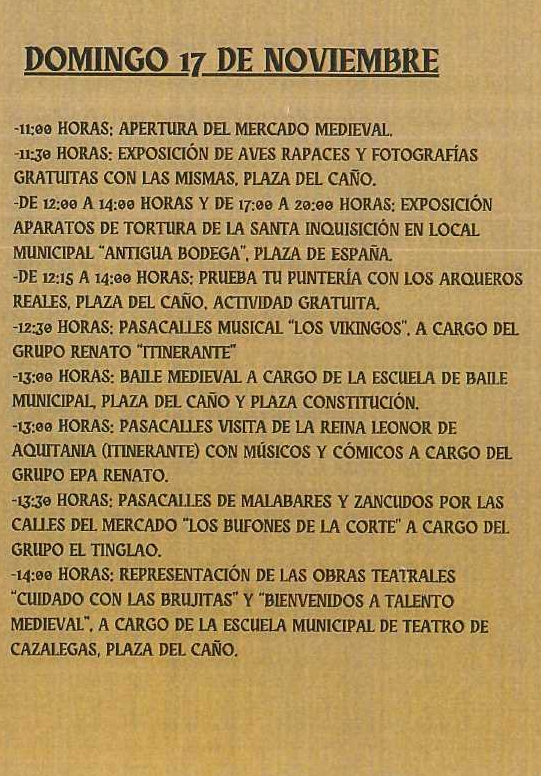 Programa del Mercado Medieval de Cazalegas