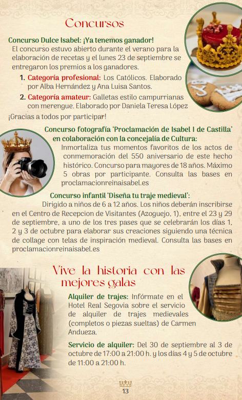 Programa de la Proclamacion de la Reina Isabel la Catolica en Segovia