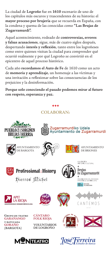 Programa del Auto de Fe y Mercado de la Brujeria en Logorño Brujas de Zugarramurdi