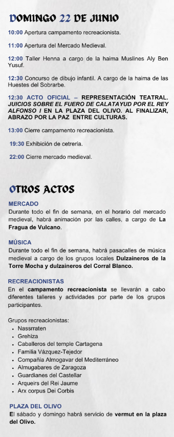 Programacion de las Alfonsadas en Calatayud