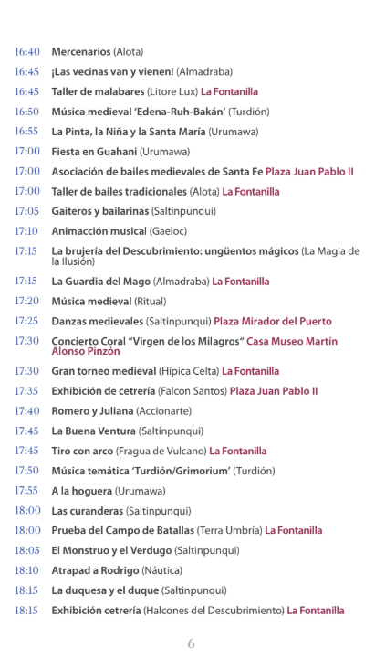 Programa de la Feria Medieval del Descubrimiento en Palos de la Frontera