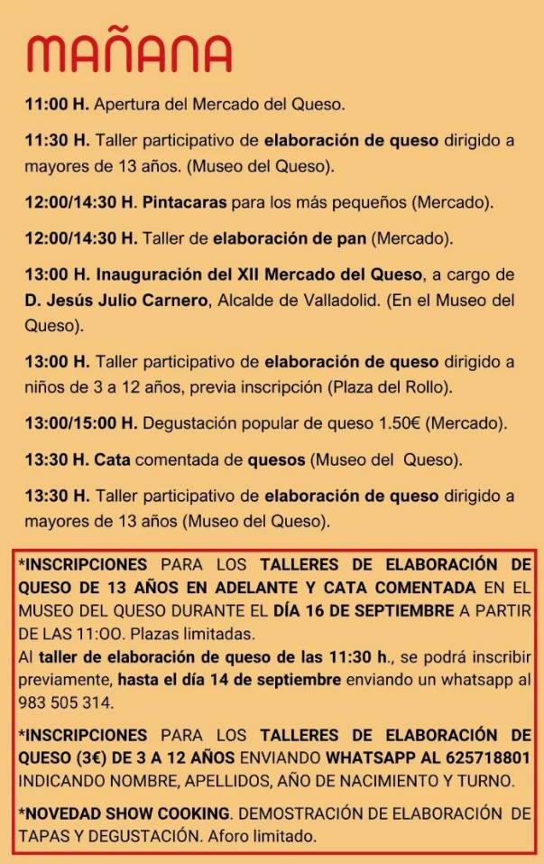 Programa del Mercado del Queso en Villalon de Campos