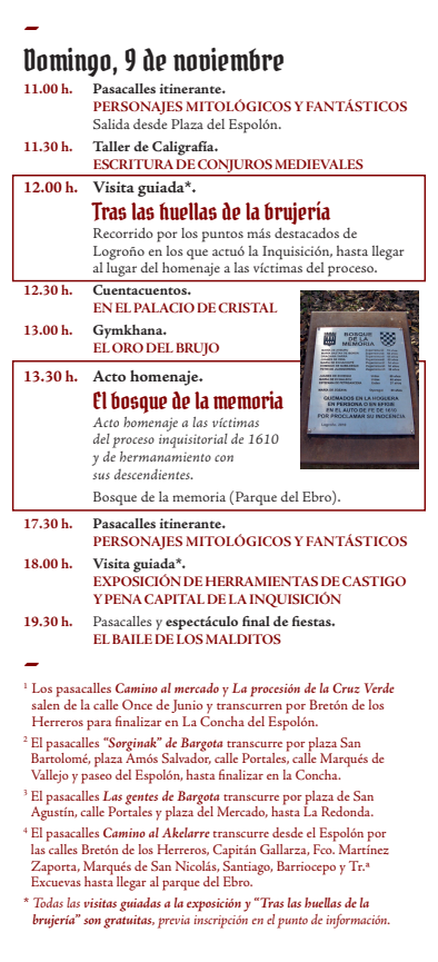 Programa del Auto de Fe y Mercado de la Brujeria en Logorño Brujas de Zugarramurdi