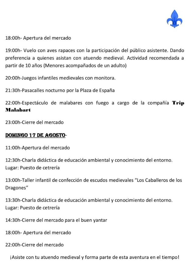 Programa del Mercado Medieval de Robledo de Chavela