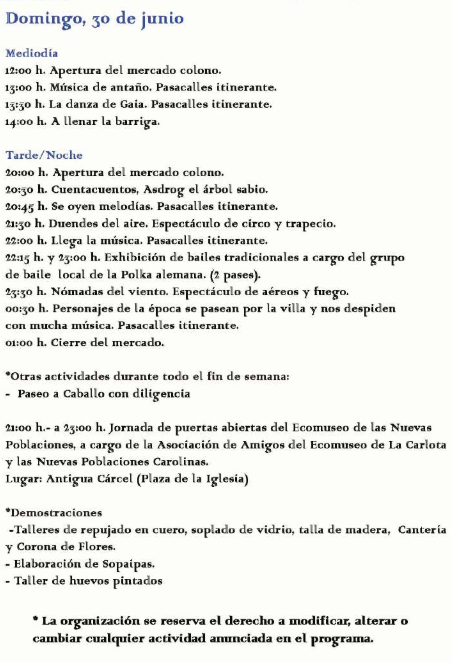 Programa del Mercado Colono y Feria de la Cerveza en La Carlota