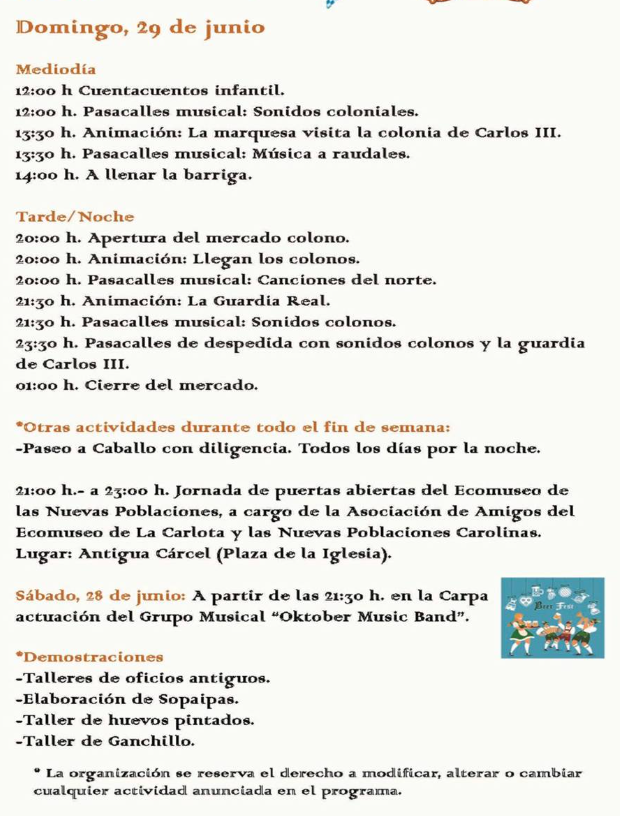 Programa del Mercado Colono y Feria de la Cerveza en La Carlota