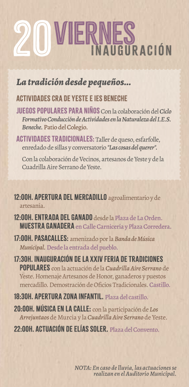 Programa de la Feria de Tradiciones Populares de Yeste