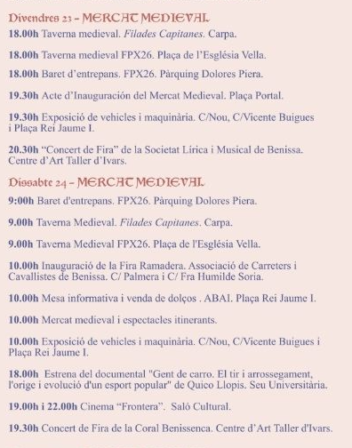 Programa del Mercado Medieval de Benissa