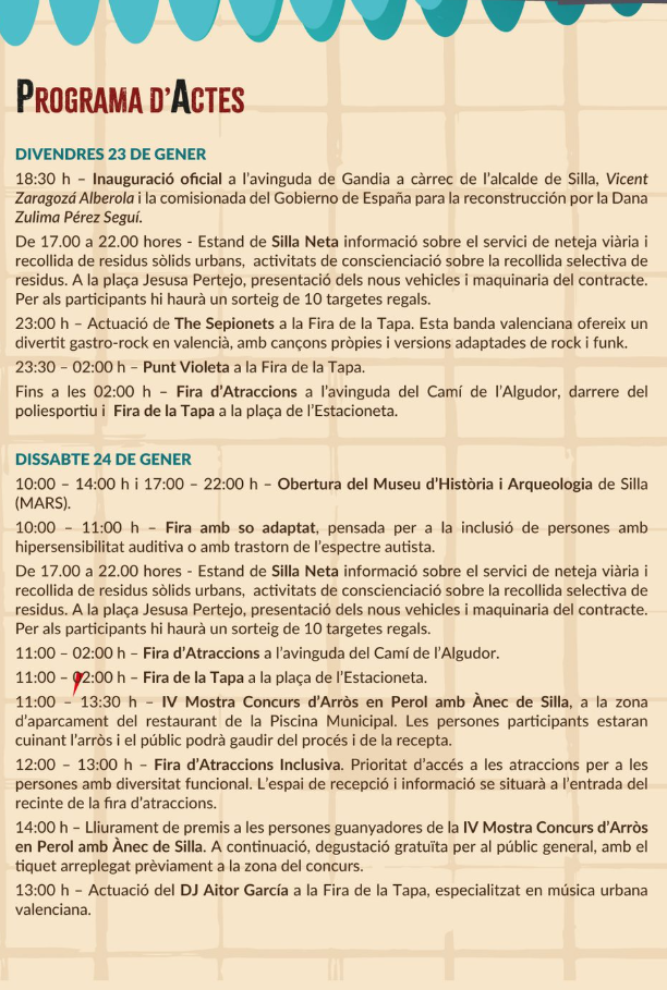 Programa de la Fira de Sant Sebastia de Silla