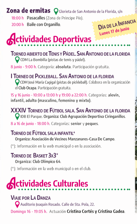 Programa de las Fiestas de Moncloa Aravaca