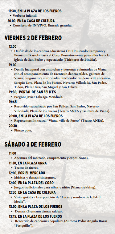 Programa del Dia de San Felices y Fiestas Medievales de la Fundacion en Viana