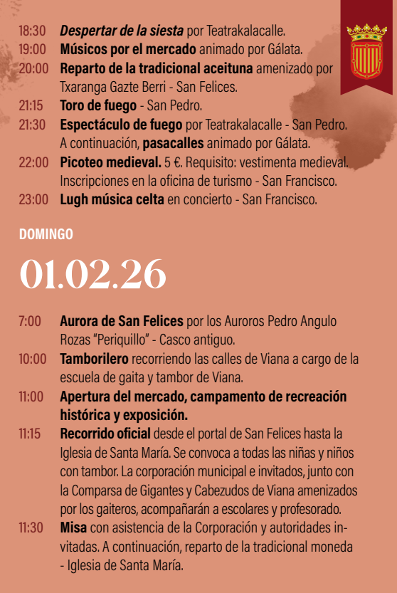 Programa del Dia de San Felices y Fiestas Medievales de la Fundacion en Viana