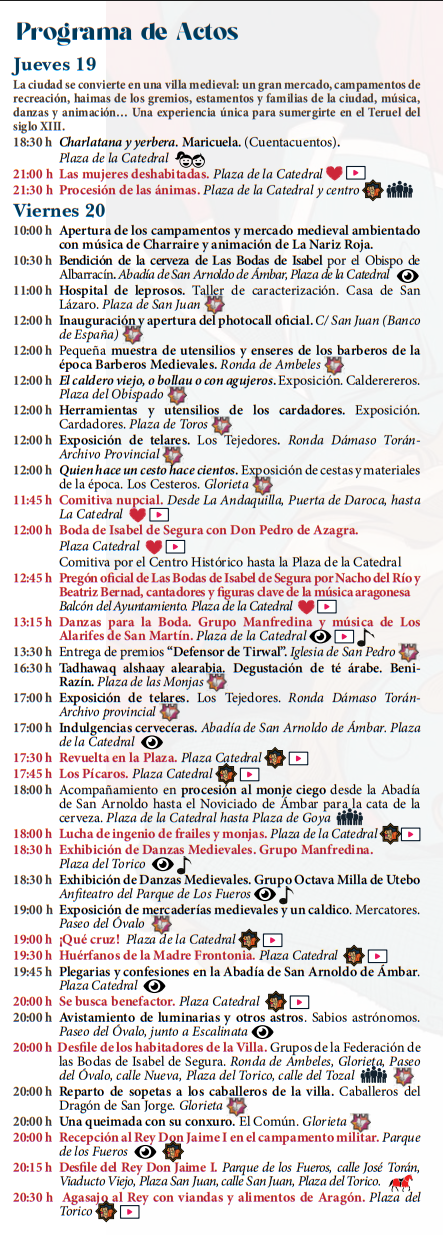 Programa de las Bodas de Isabel Segura en Teruel